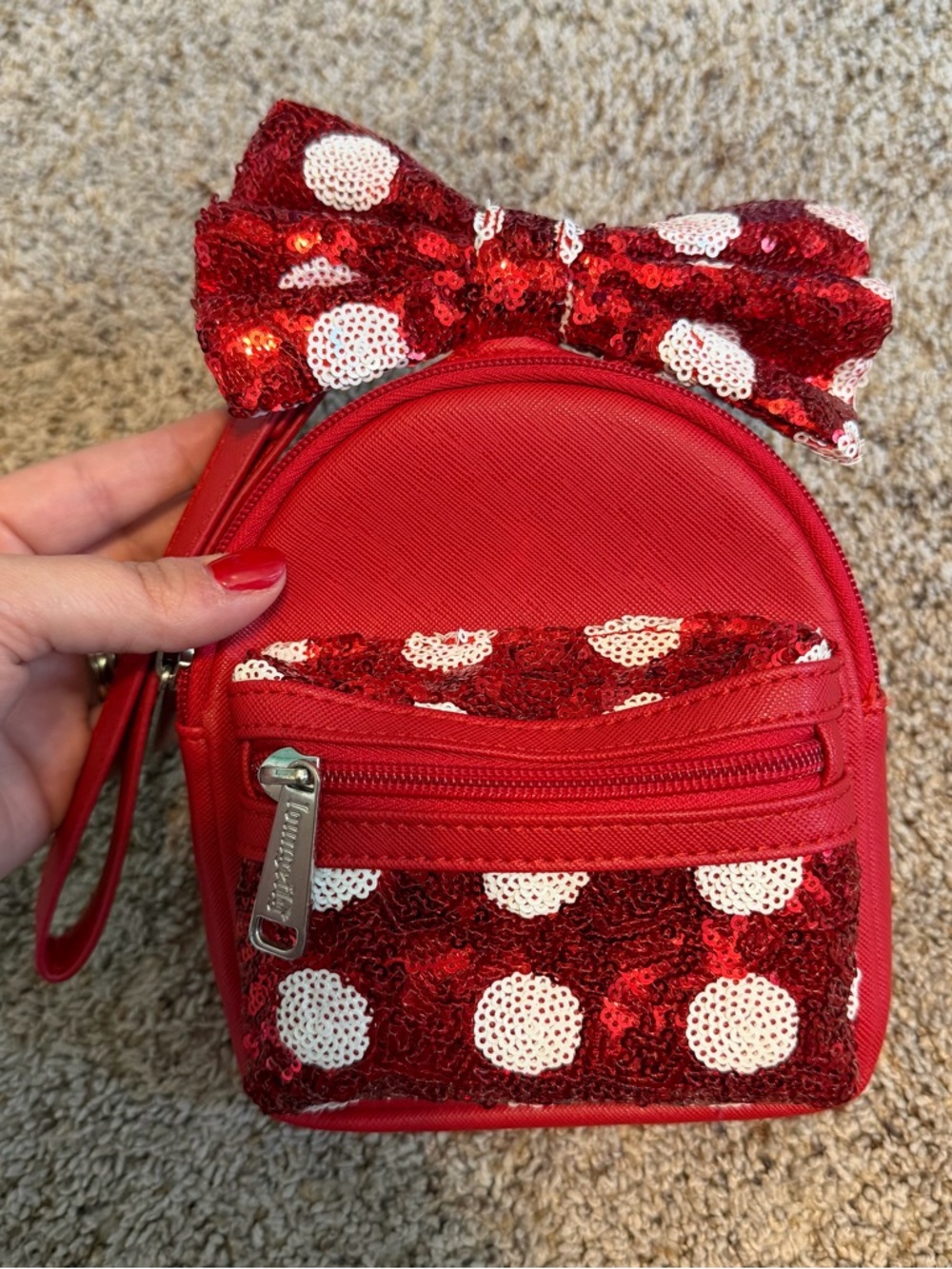 Disney Parks Loungefly Minnie Mouse Bow Backpack Styled Wristlet